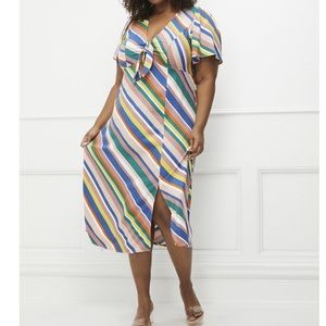 Eloquii Diagonal Rainbow Striped Midi Dress New 20